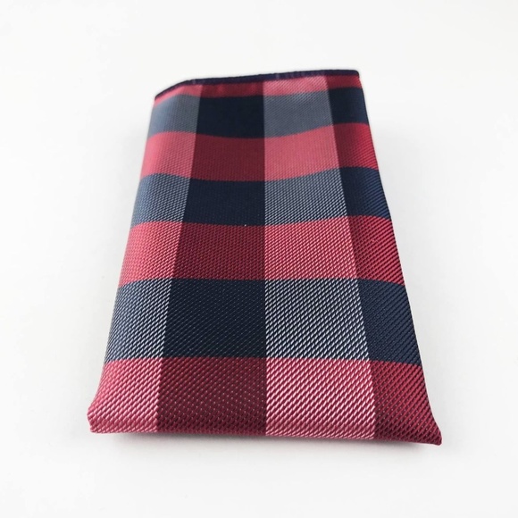 Pocket Square 100% Silk Red Blk Check Pattern - Picture 3 of 4